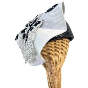 Beaded Floral Black and White Formal Church Hat